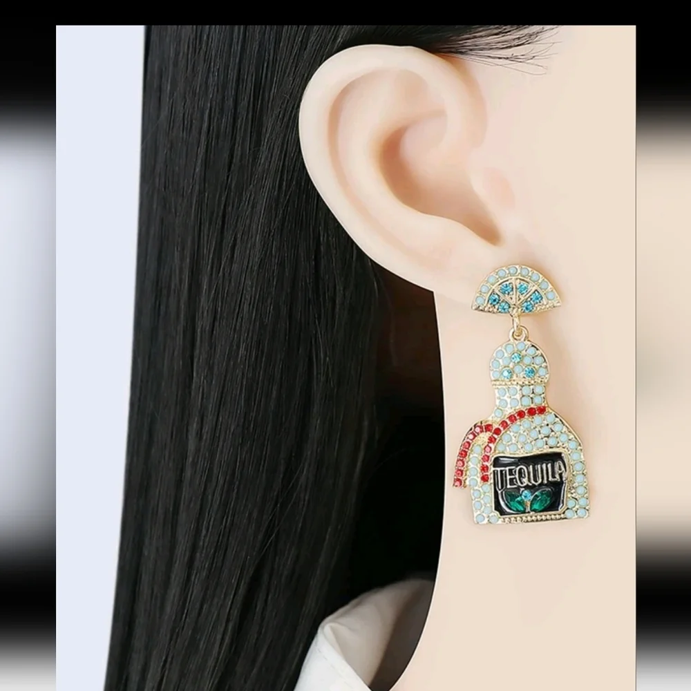 "On Tuesdays, We Wear Tequila" Drop Earrings - NEW! Aqua, Gold & Red RARE Colors - Picture 5 of 8